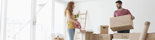 Un couple dans leur salon menant des travaux de décoration